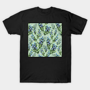 Spring bluish floral bloom green background T-Shirt